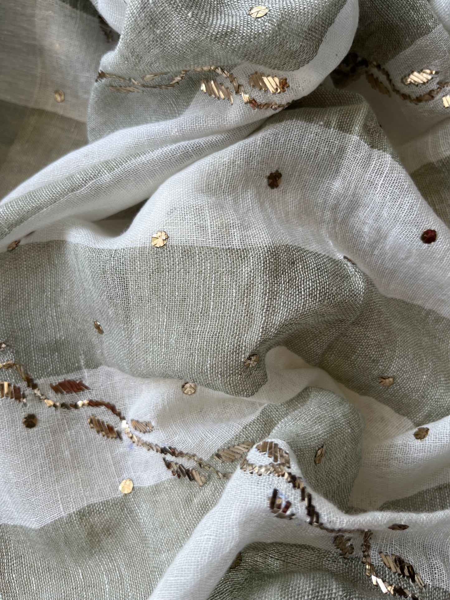 Linen Mukaish work Dupatta check fabric