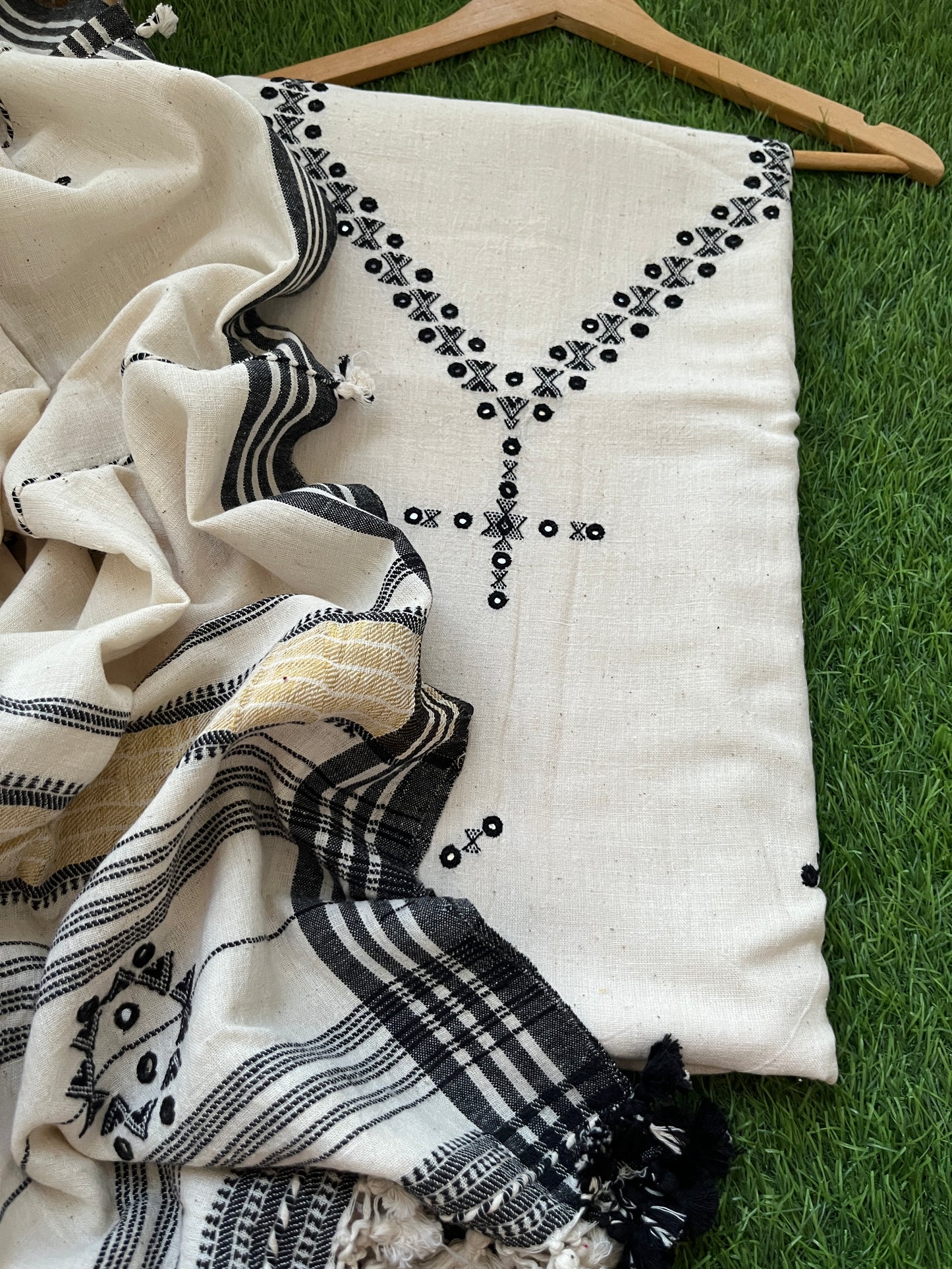 Handwoven organic kala Cotton kurta bottom dupatta