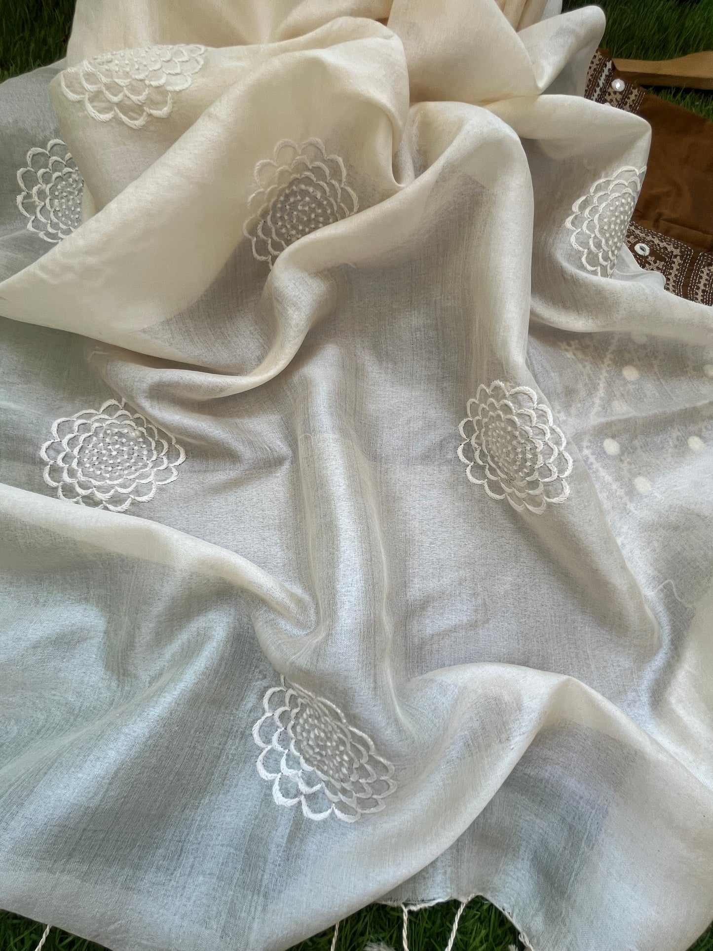 Silk sindhi work kurta fabric with silk chikankari dupatta