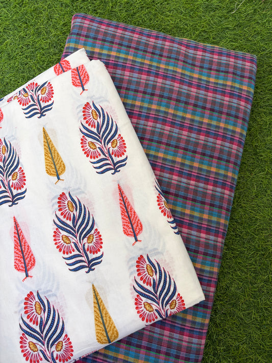 Cotton block print khadi checks kurta Bottom