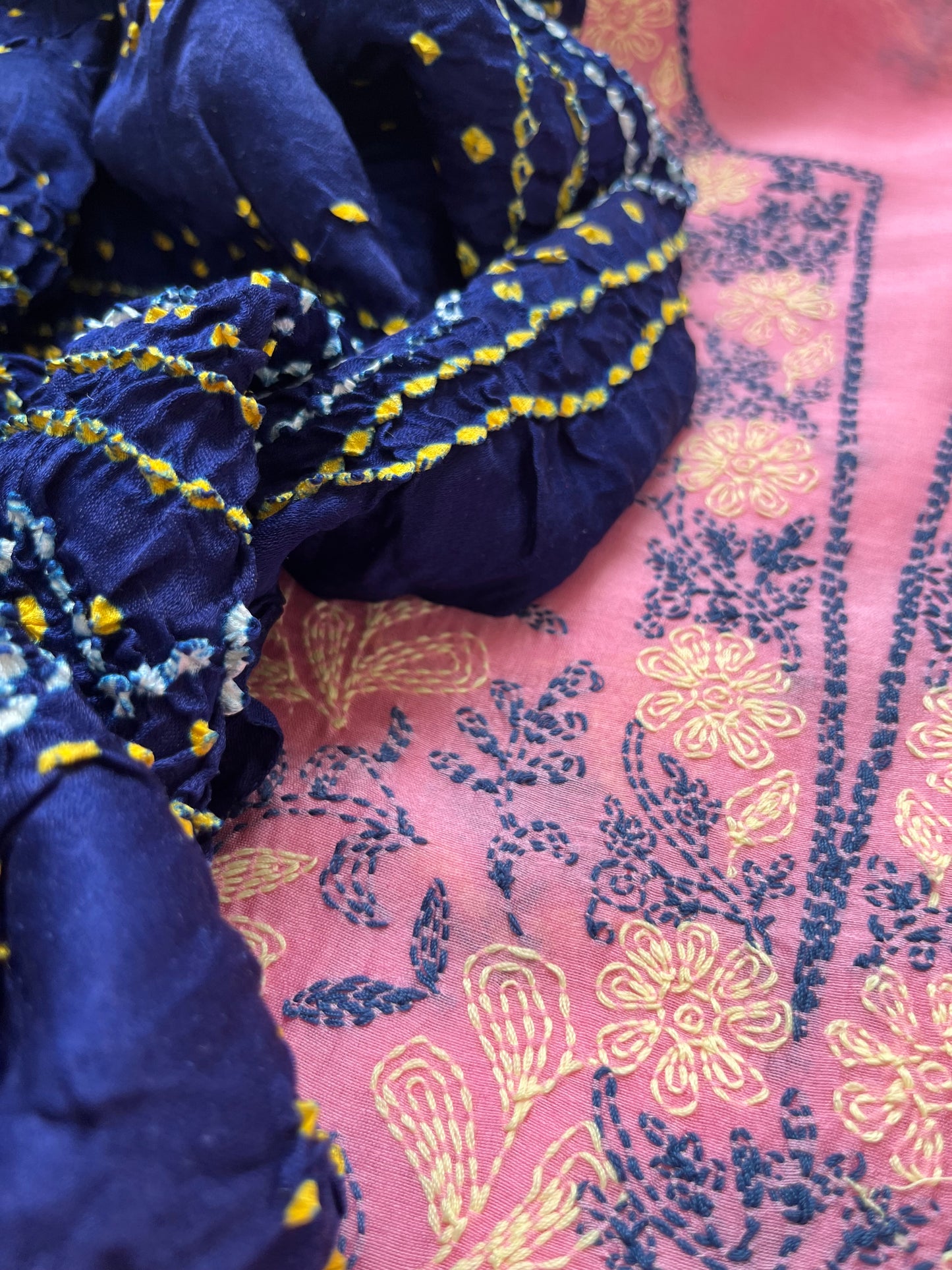 Chanderi Chikankari Kurta gajji silk bandhani Dupatta