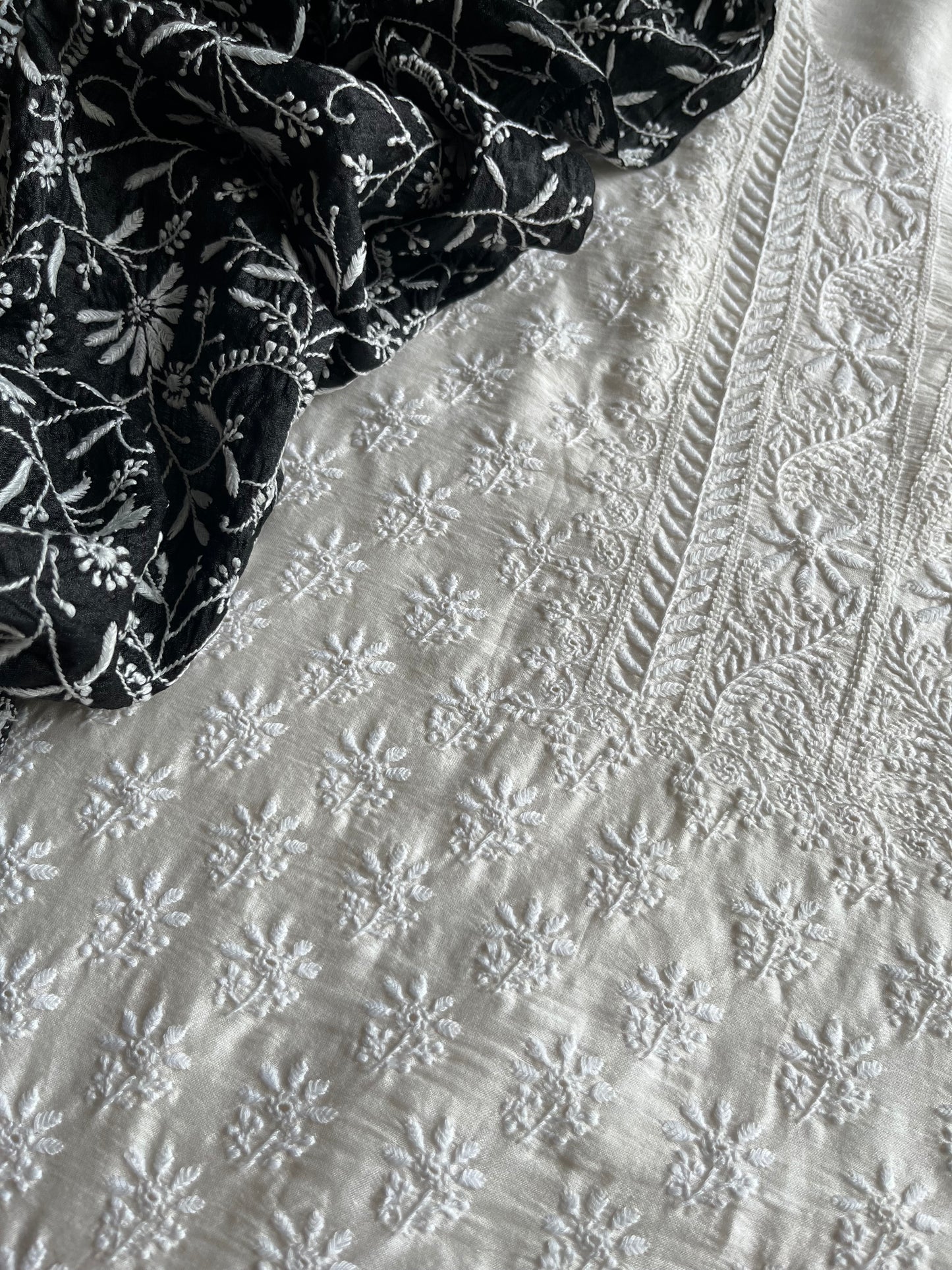 Chanderi Chikankari kurta with tussar dupatta