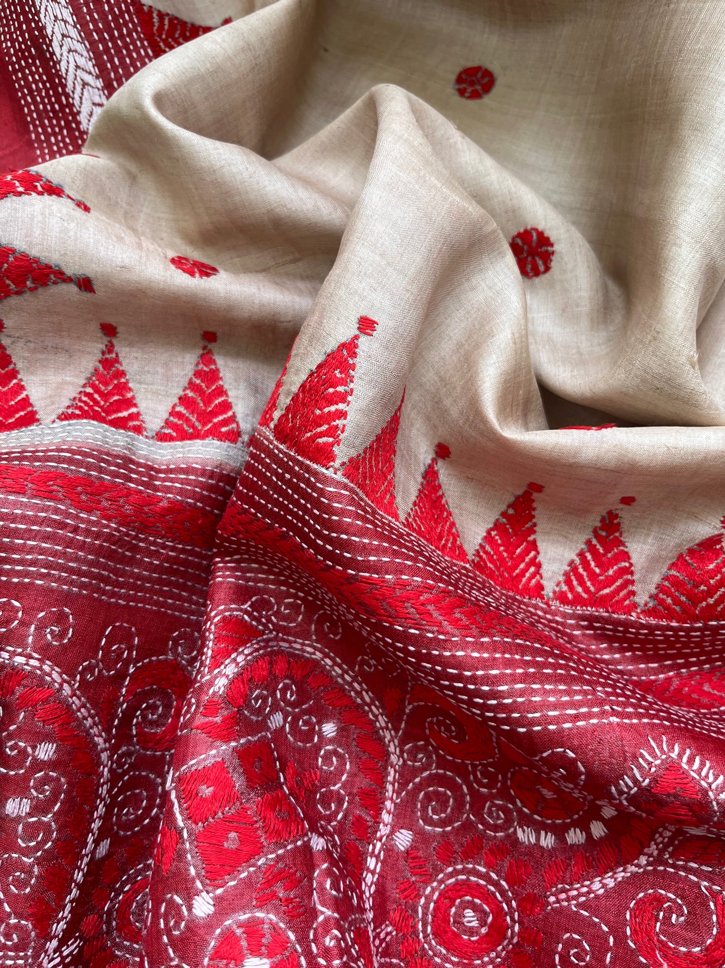 Silk Kantha Dupatta with chanderi silk kurta Bottom fabric