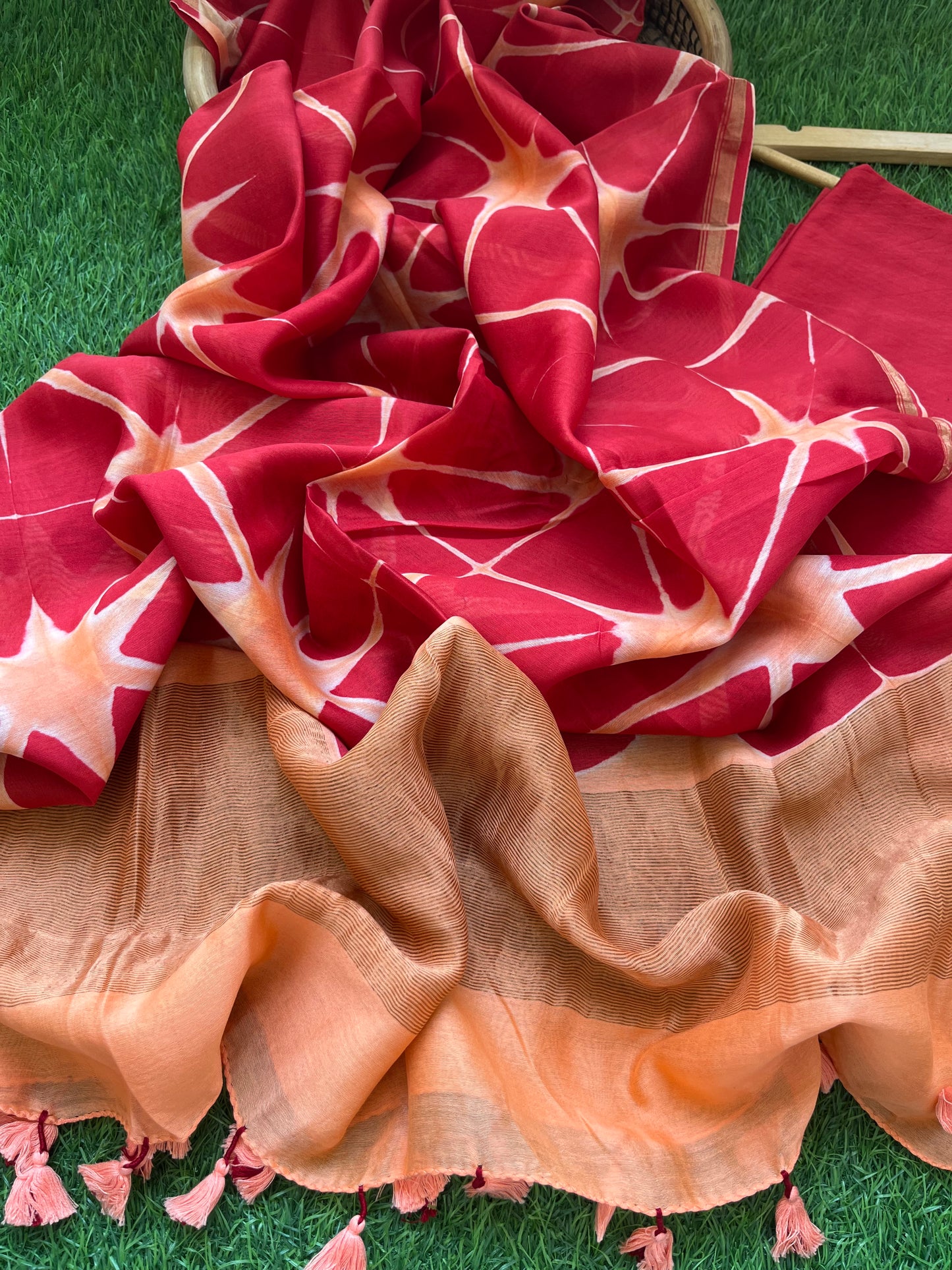 Chanderi Clamp Dye dupatta with plain fabric