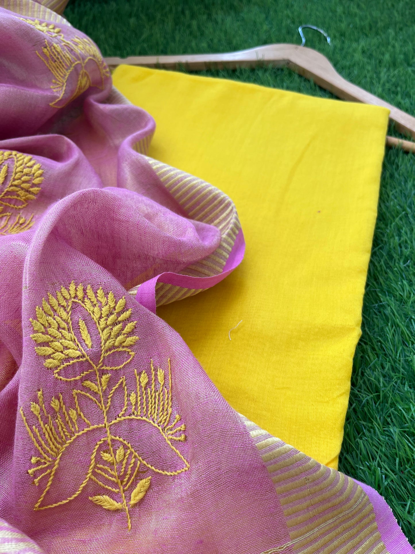Chanderi kurta bottom fabric linen tissue chikan work dupatta