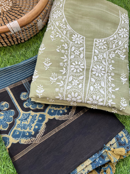 Chanderi Chikankari Kurta ajrakh Dupatta