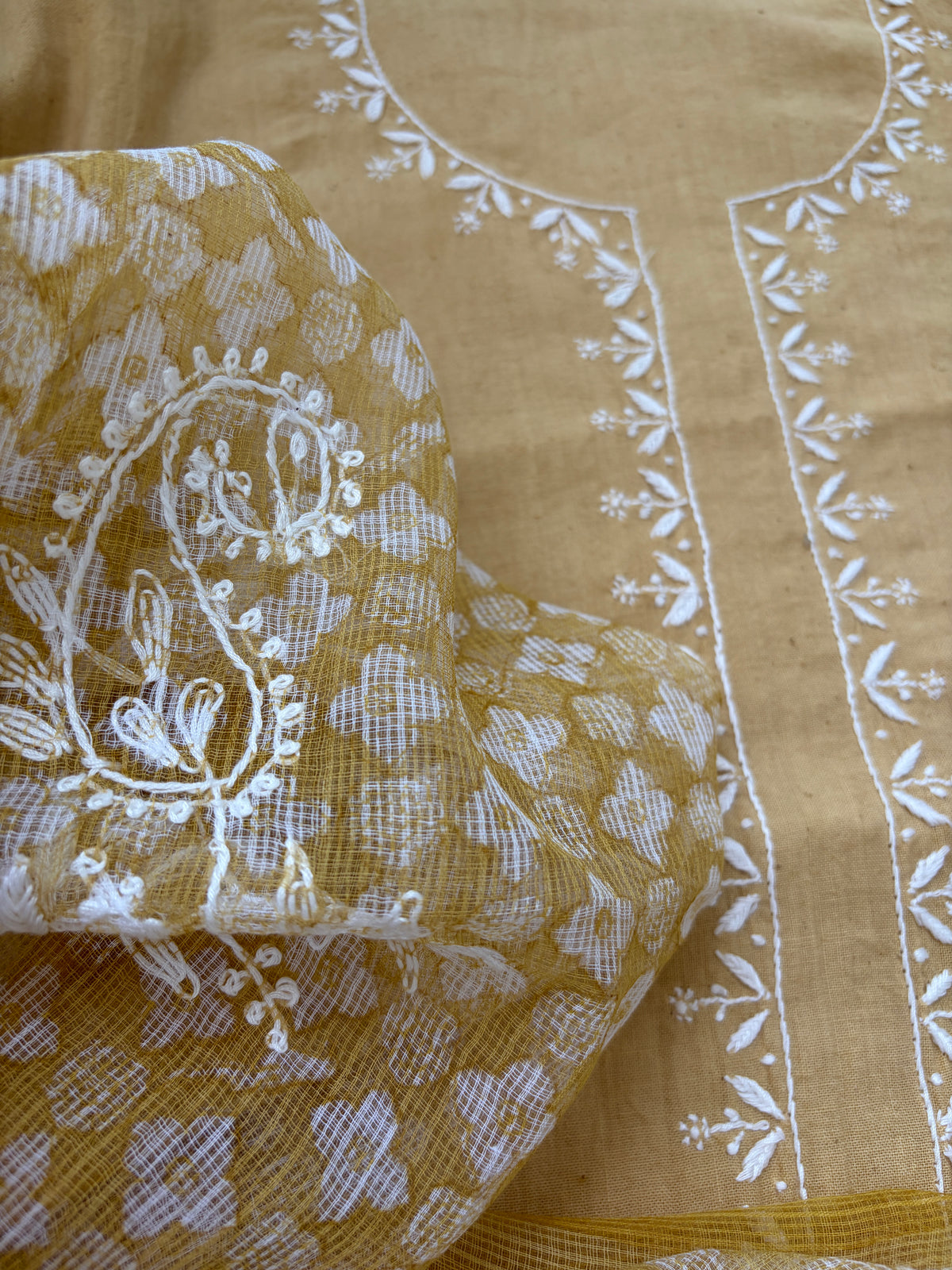Handwoven khadi Cotton kurta mul chikankari dupatta
