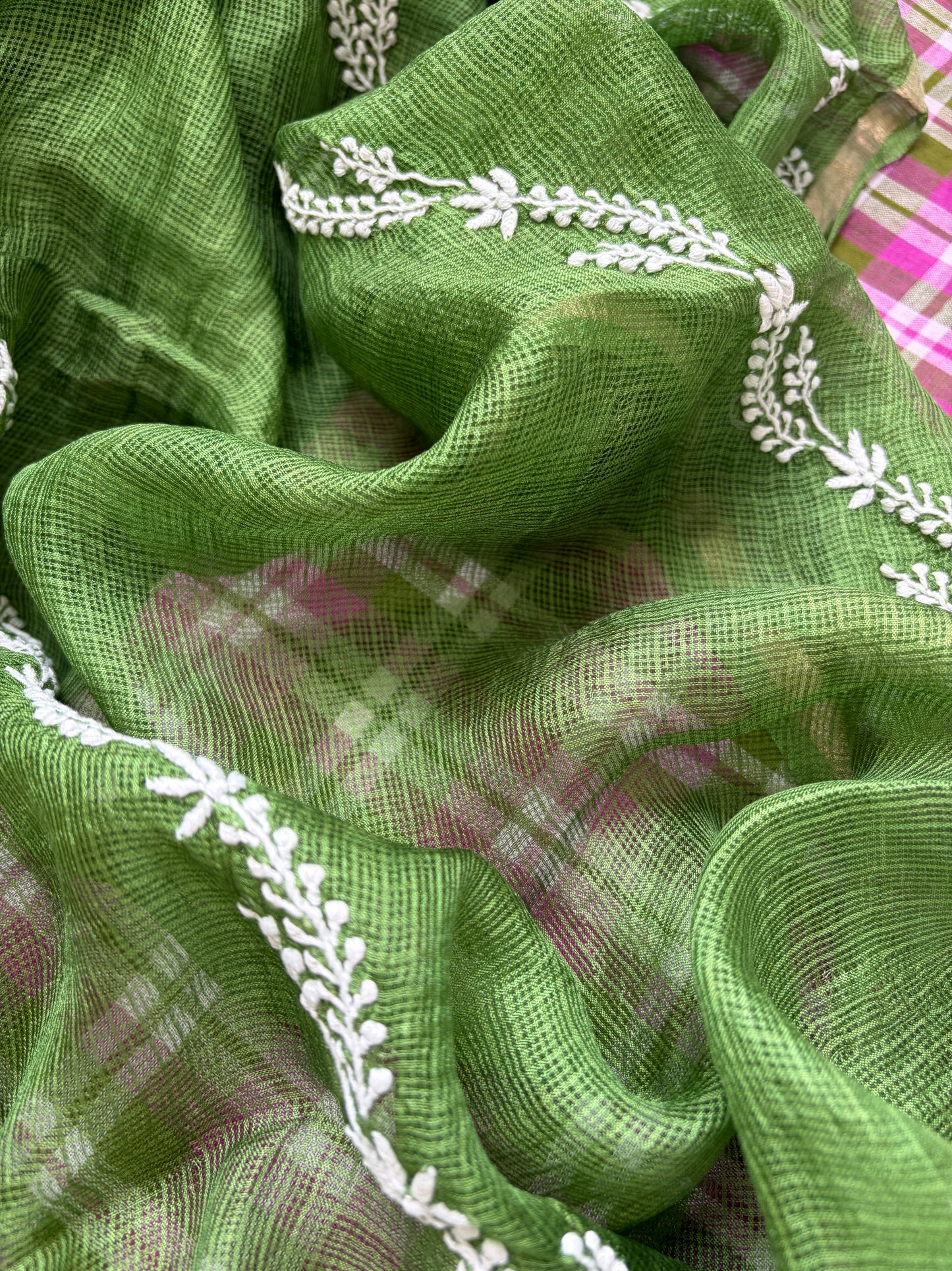 Khadi cotton checks kurta bottom chikankari dupatta
