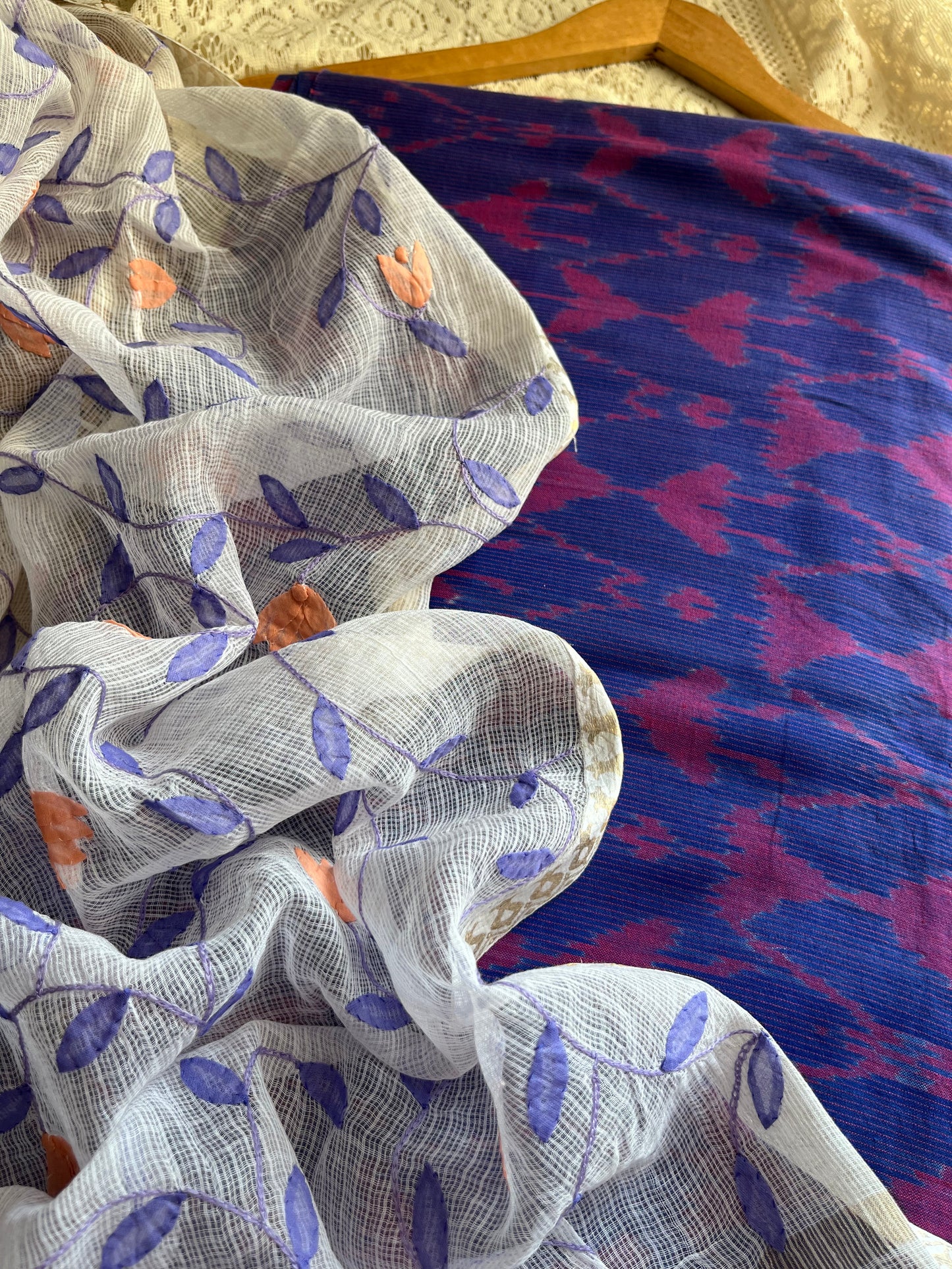 Cotton ikkat kurta bottom chikankari dupatta