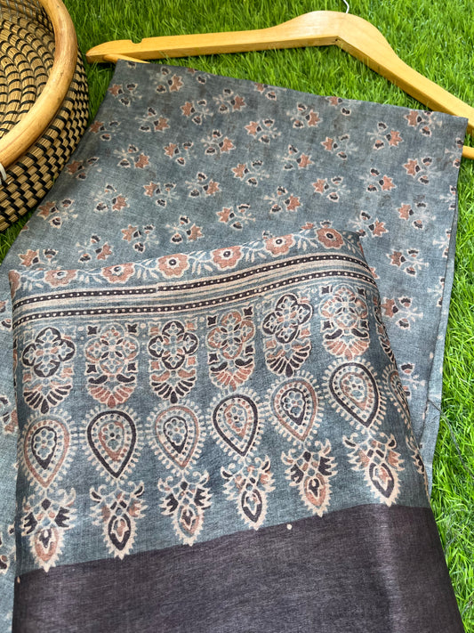 Tussar silk Ajrakh Kurta and dupatta