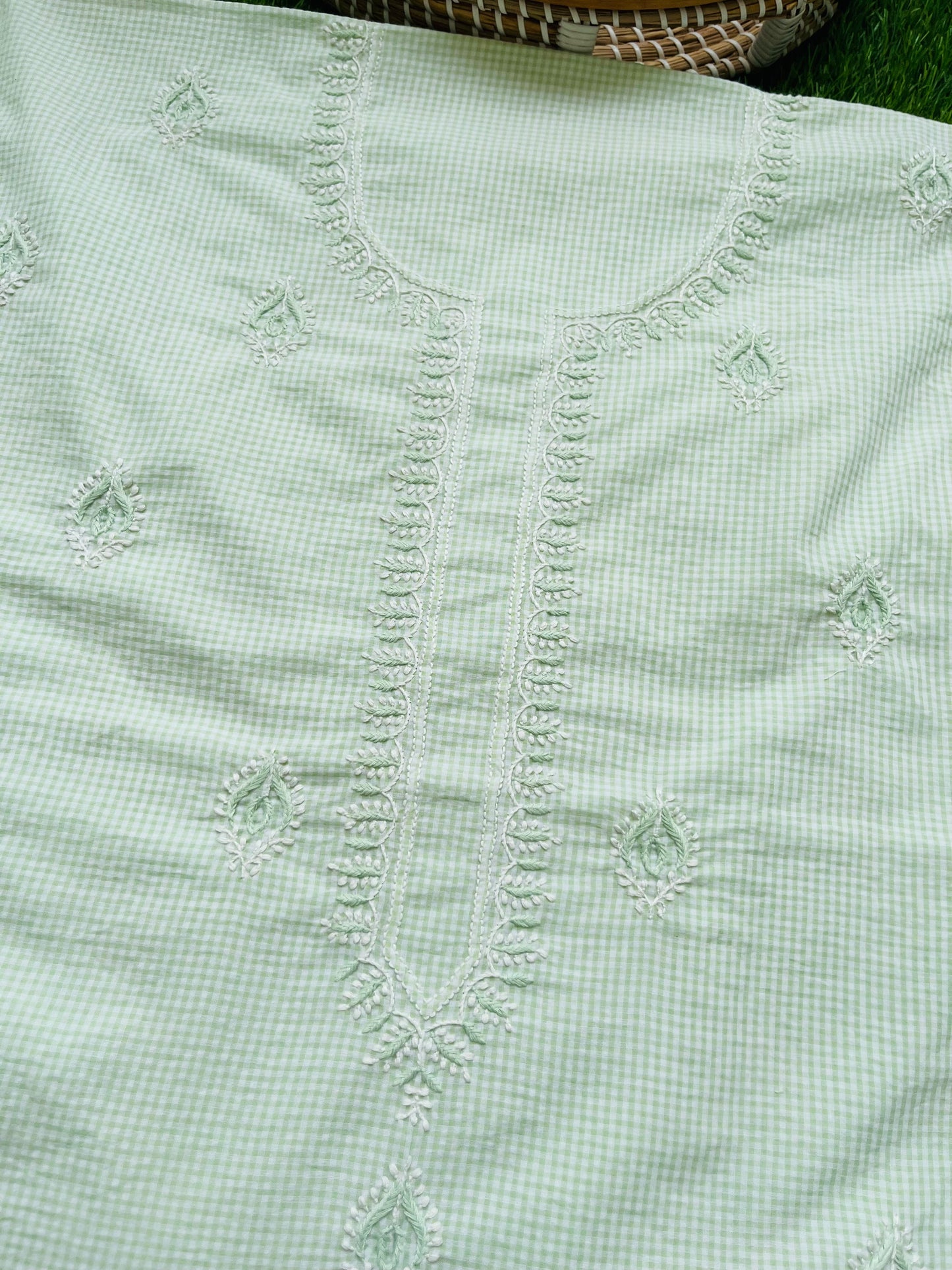 Cotton check chikan kurta