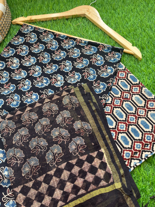 Ajrakh cotton Kurta bottom and kota doria dupatta