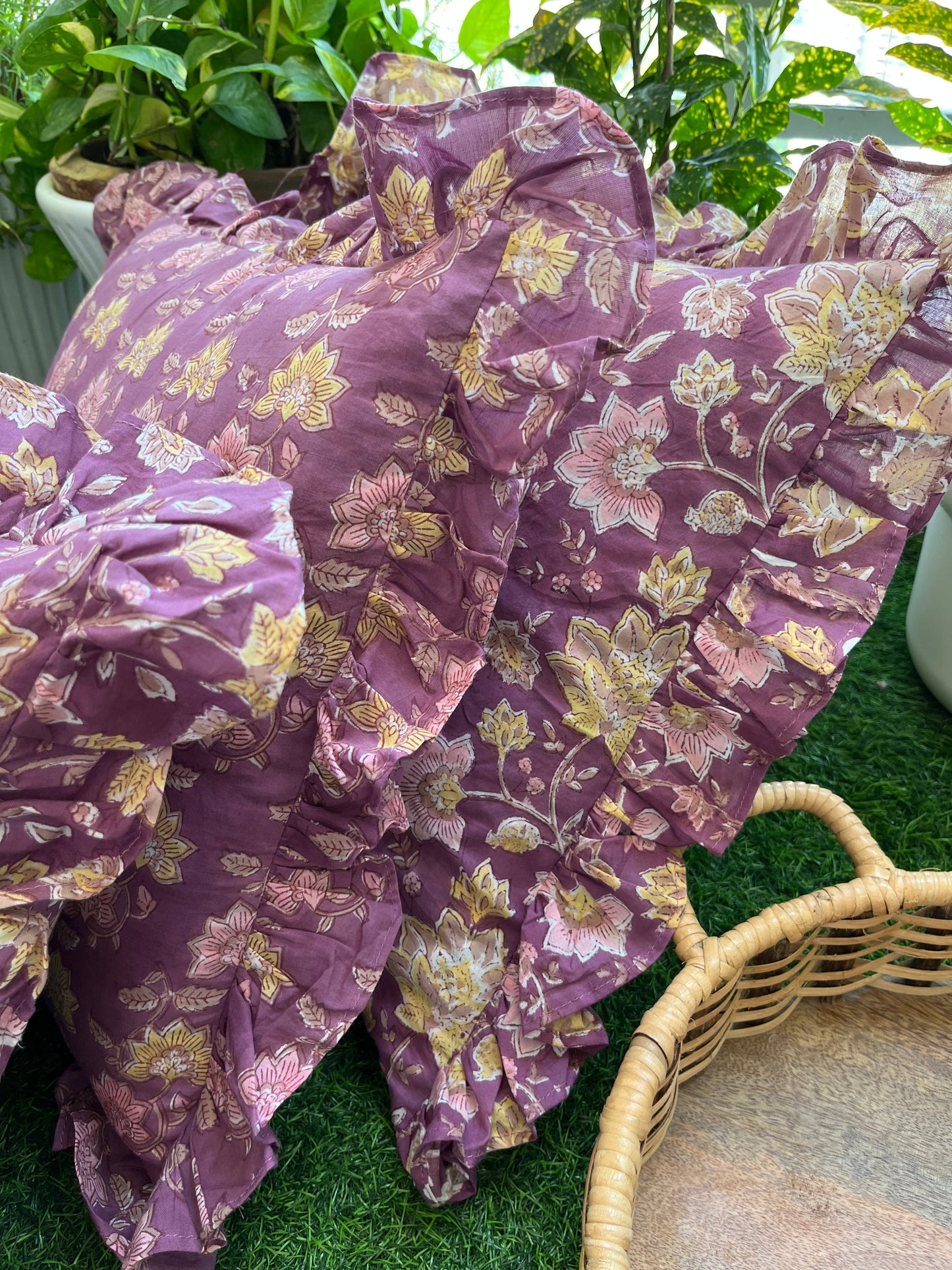 Cotton block print cushion cover