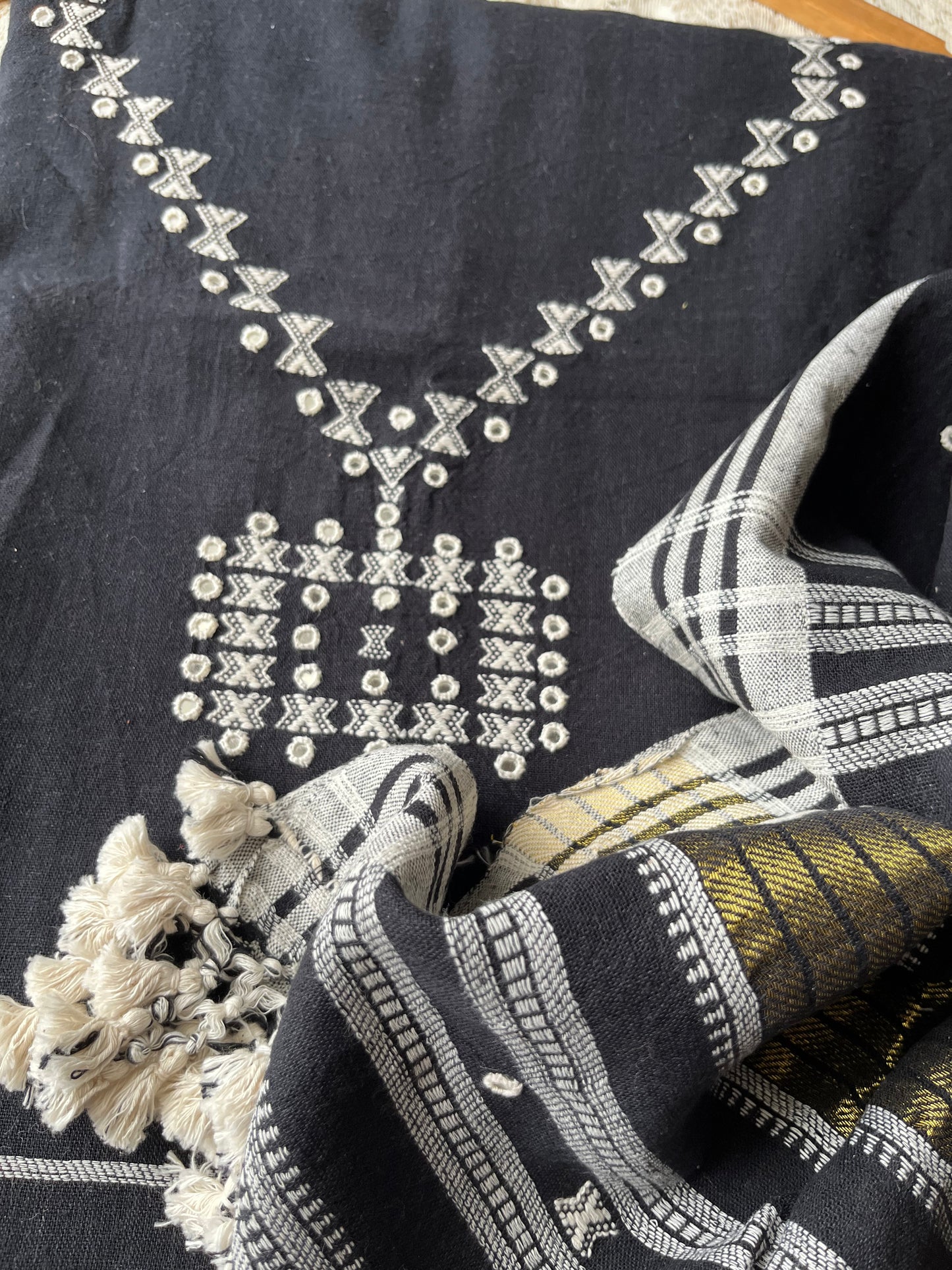 Handwoven organic kala Cotton kurta bottom dupatta