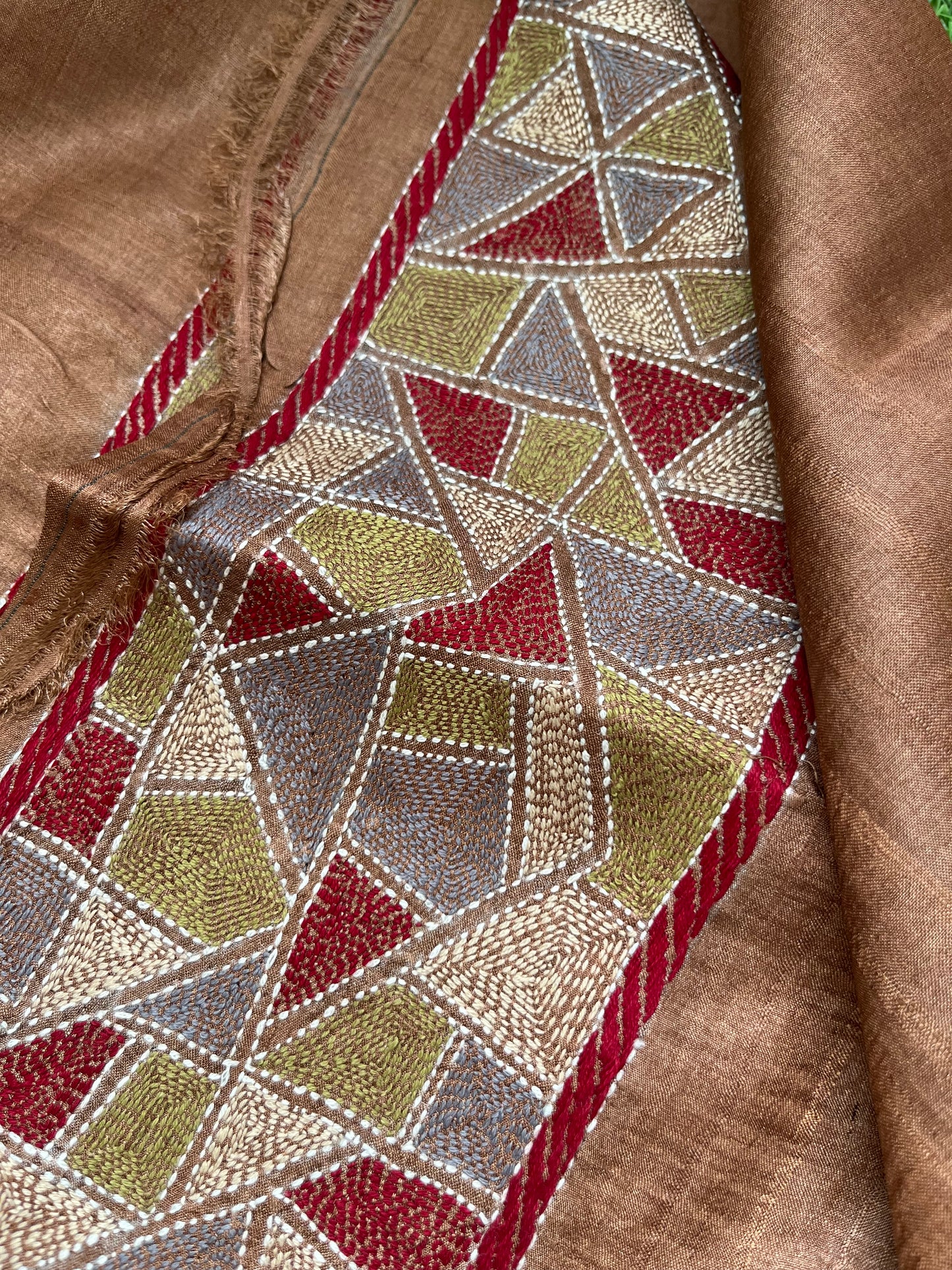 Silk Kantha work kurta fabric