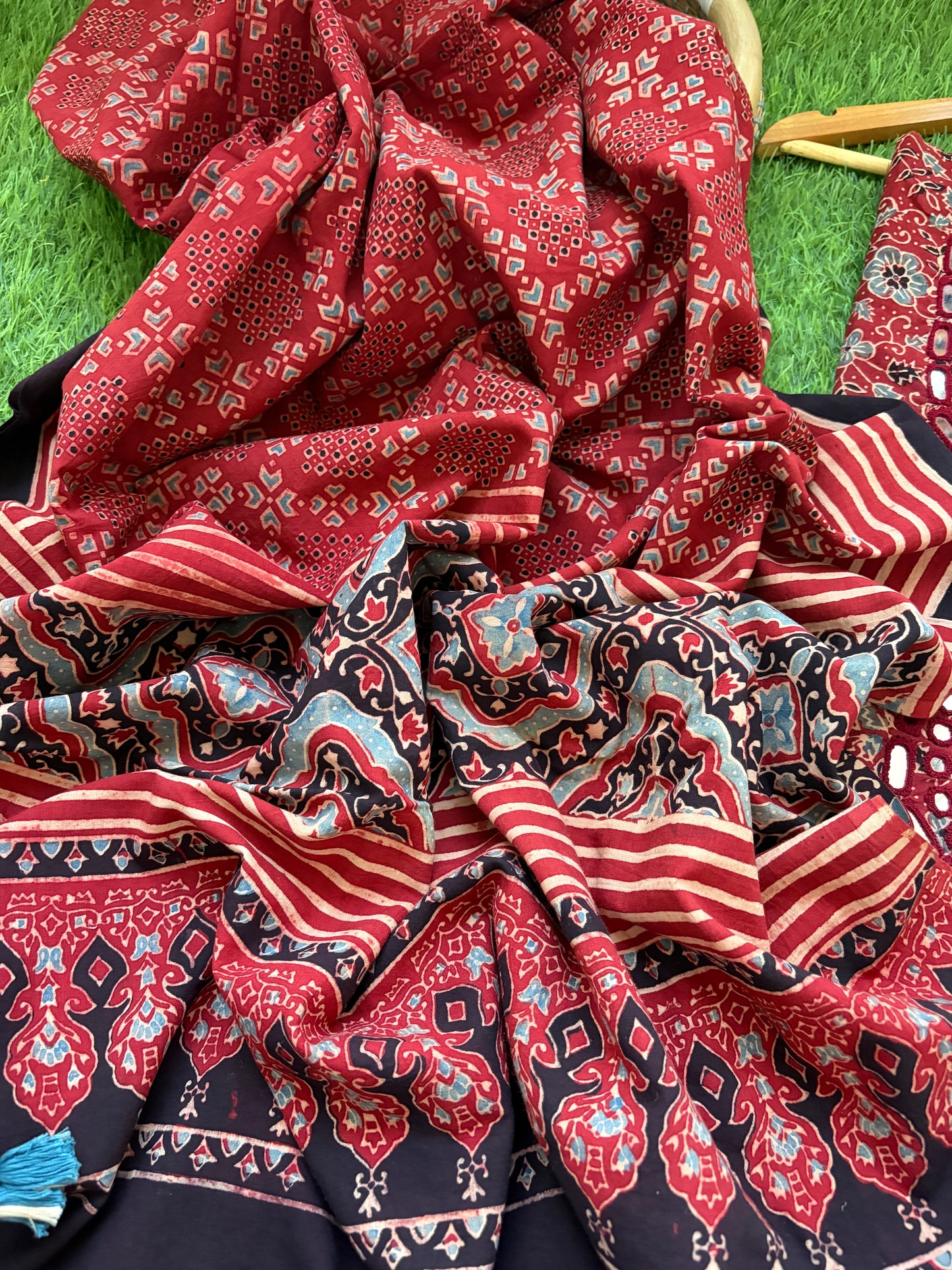 Ajrakh Cotton Mirror work kurta Dupatta