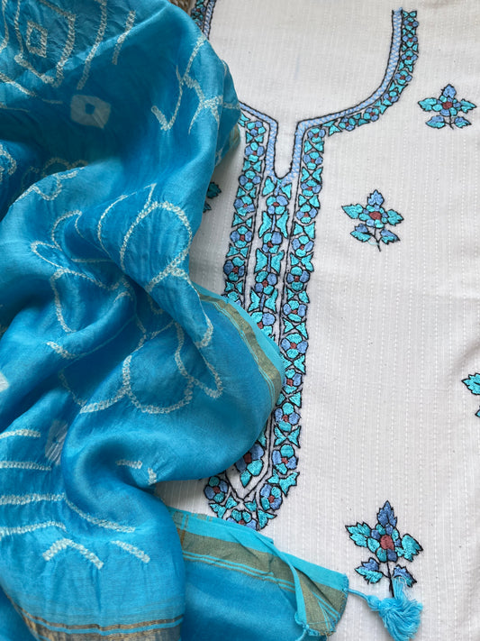 Cotton kashmiri work kurta bandhani Dupatta