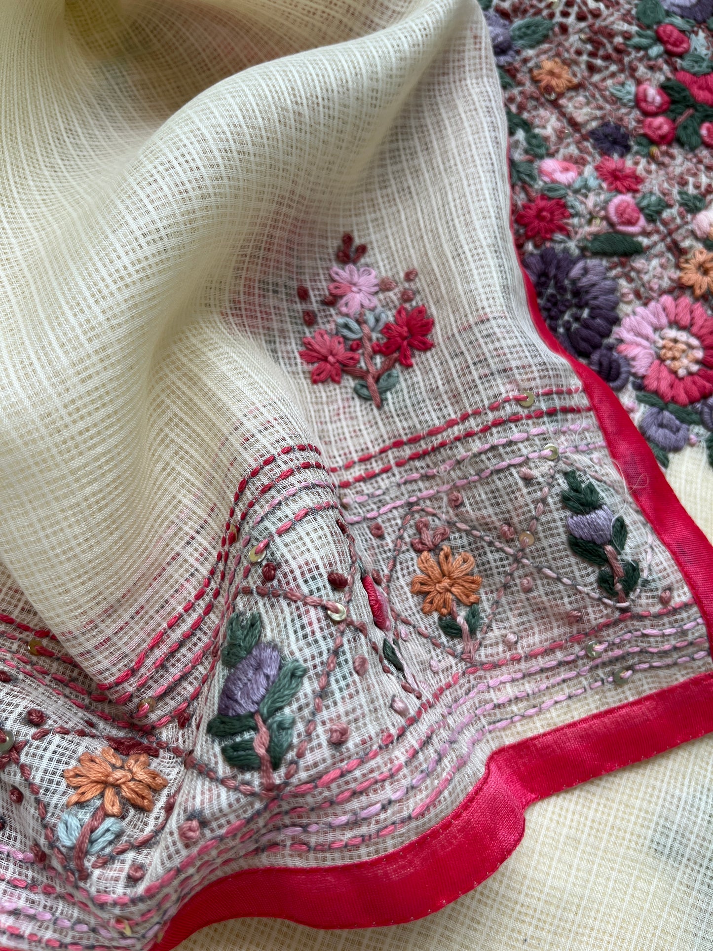 Kota hand embroidered kurta dupatta and plain bottom fabric