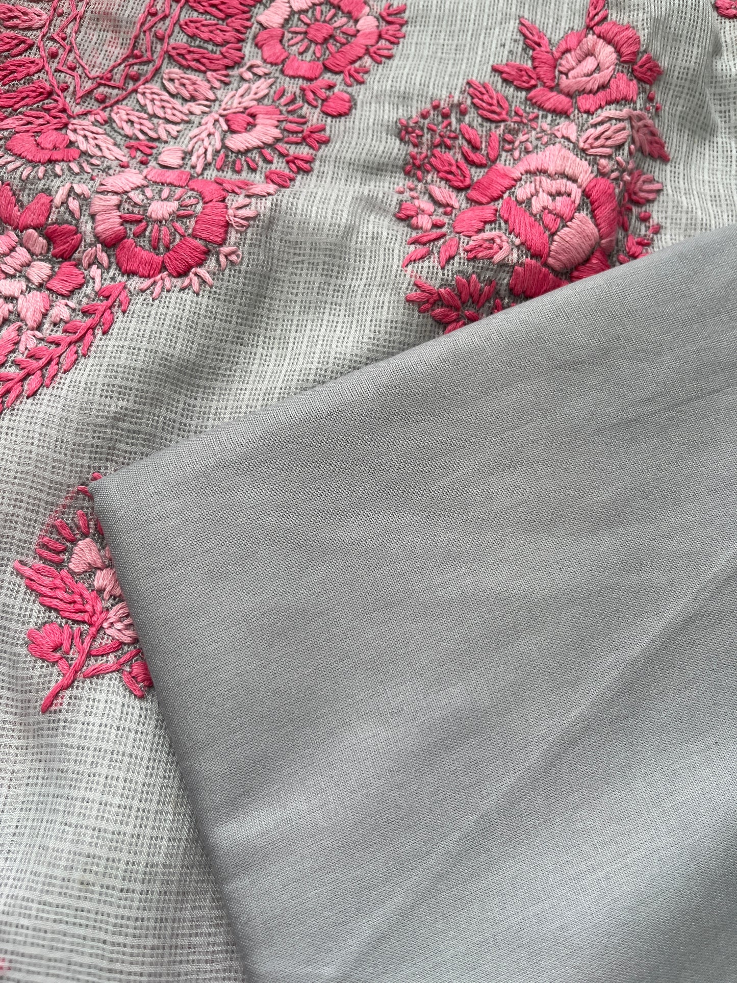 Kota hand embroidered kurta dupatta and plain bottom fabric