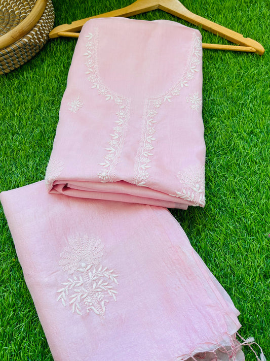 Tussar Silk Chikankari kurta Dupatta