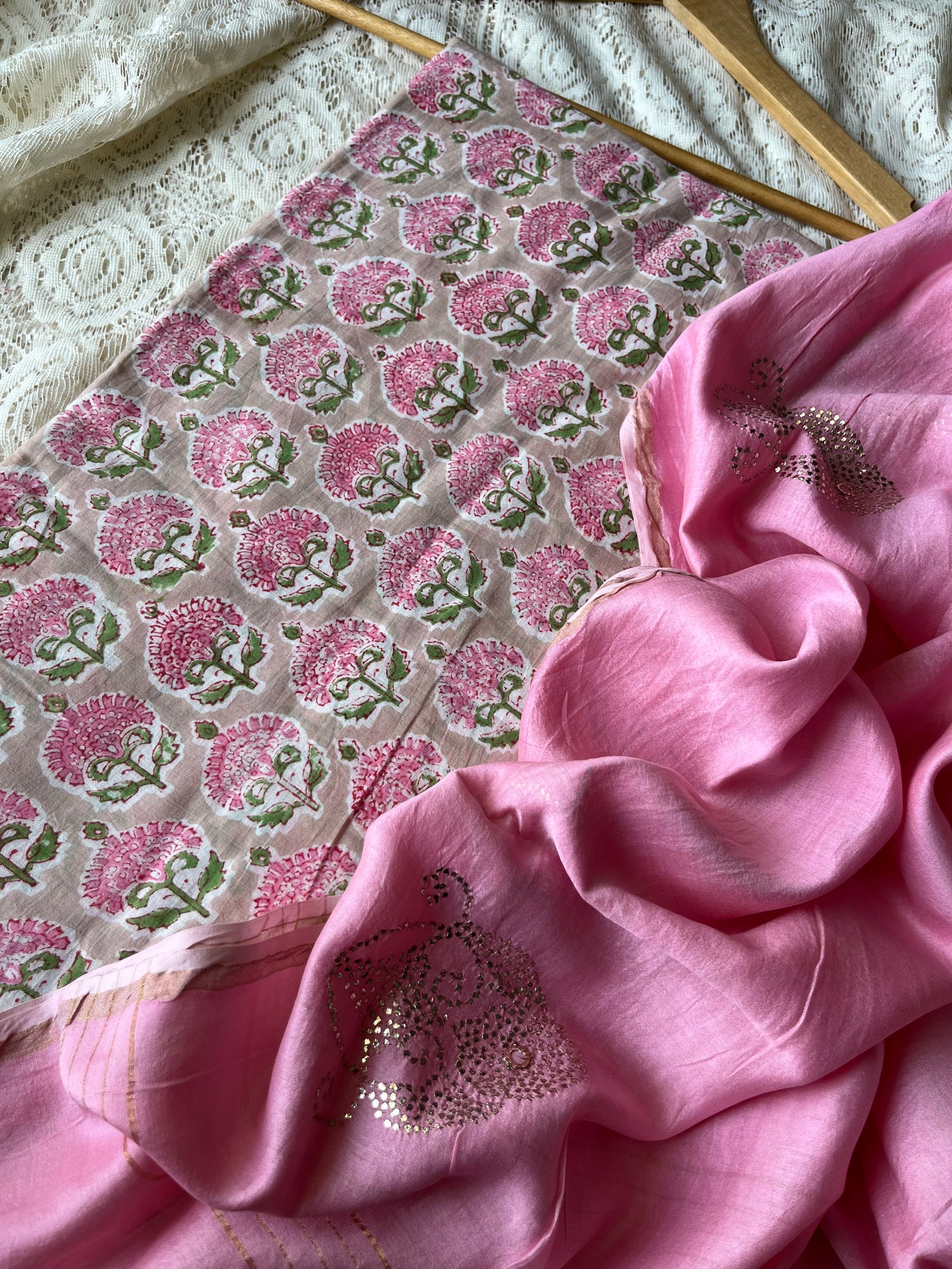 Chanderi Mukaish work Dupatta cotton kurta bottom fabric