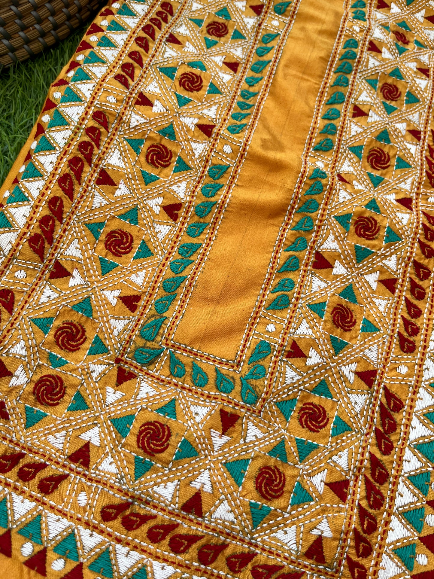 Silk Kantha work kurta fabric