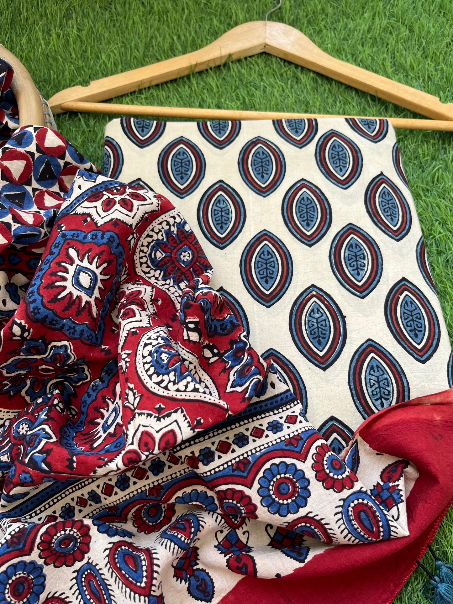 Cotton block print kurta bottom cotton ajrakh dupatta