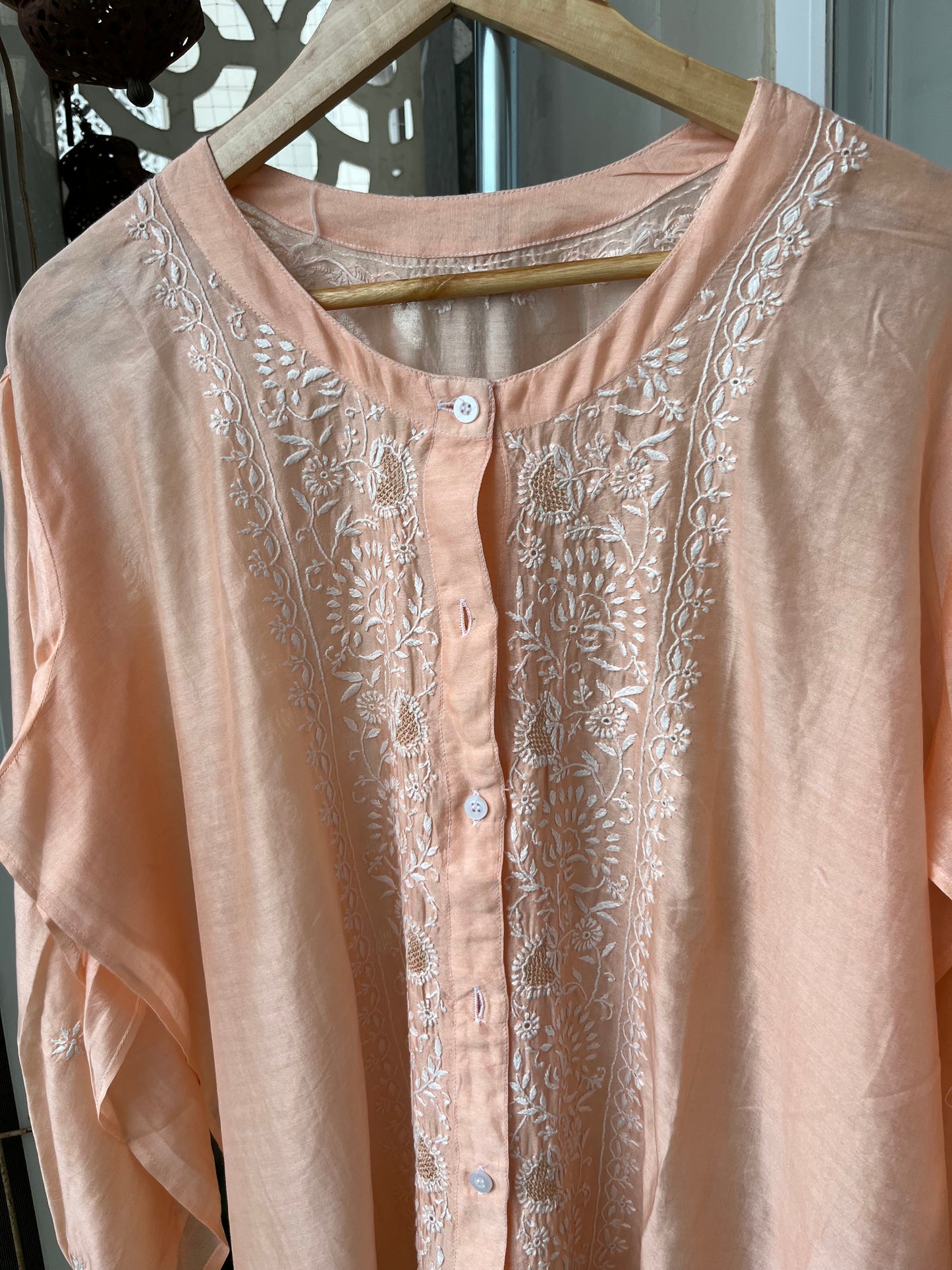 Chanderi chikan shirt and a-bottom-coord set