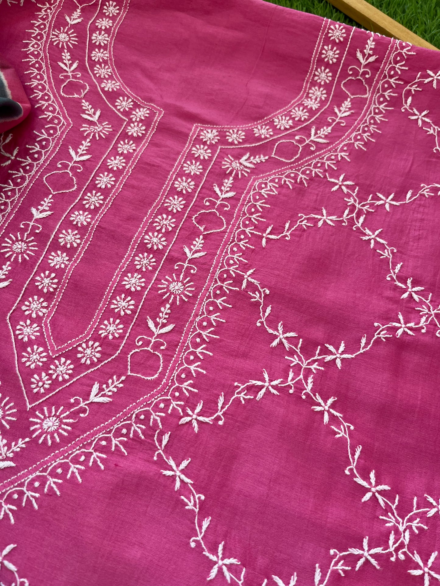 Chanderi Chikankari Kurta clamp dye Dupatta