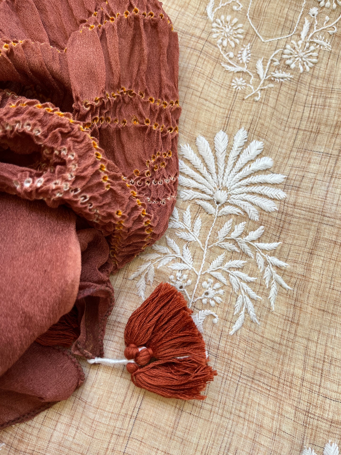 Chikankari kurta with chinon bandhani dupatta