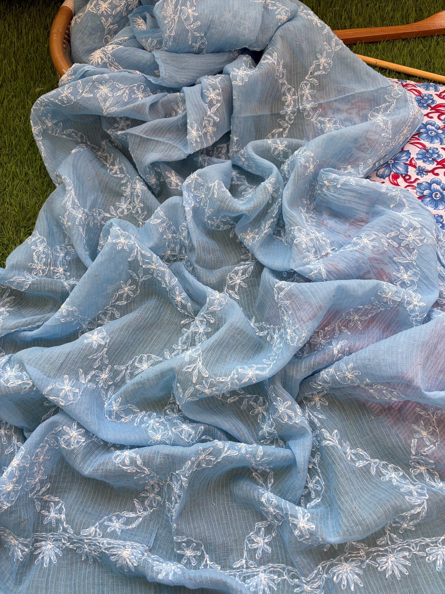 Cotton kurta bottom Kota Doria chikankari dupatta