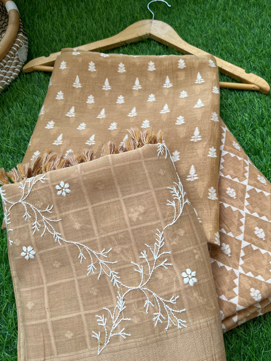 Jaamdani kurta bottom chikankari dupatta