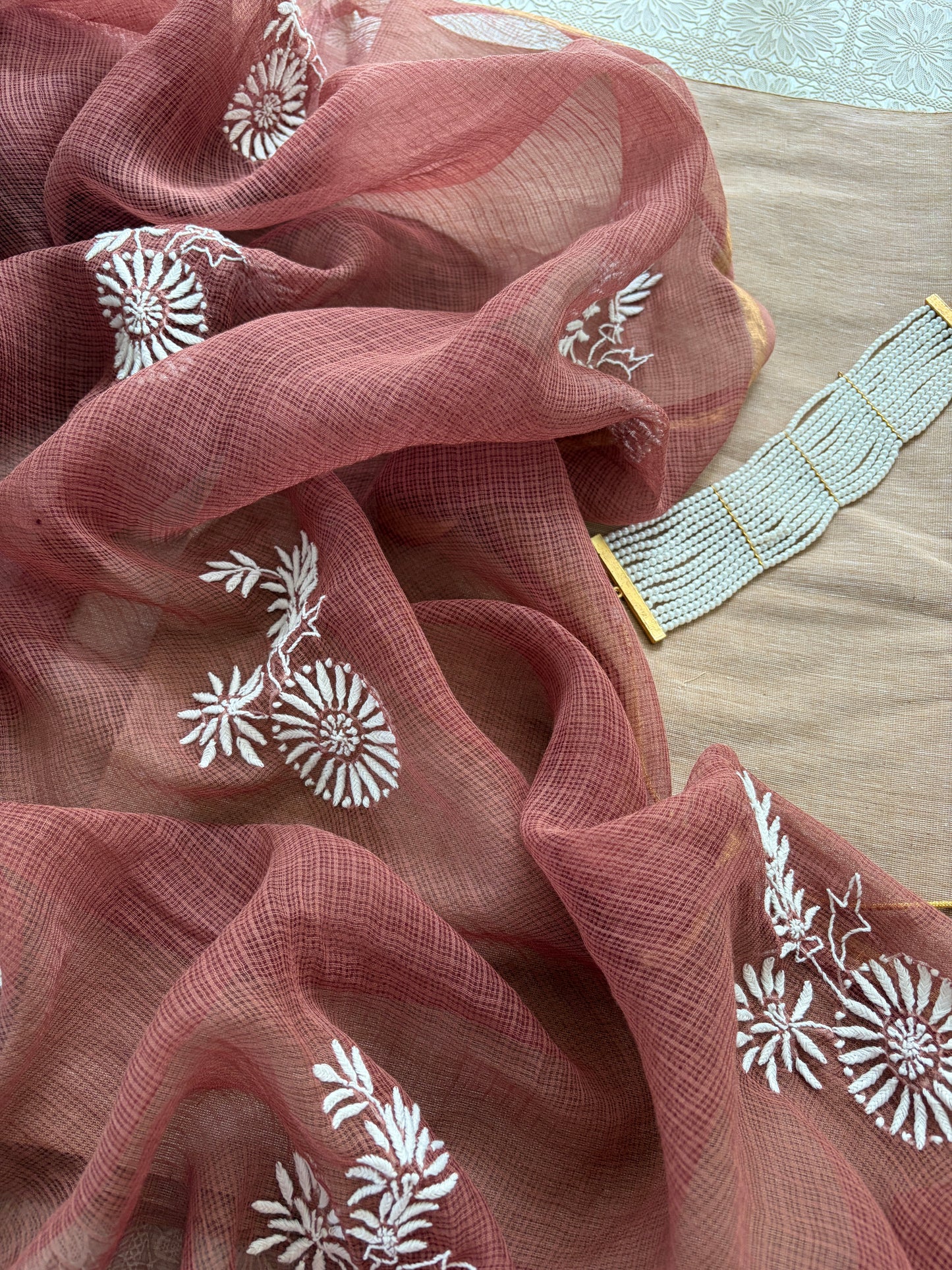 Mangalgiri kurta bottom Kota Doria chikankari dupatta