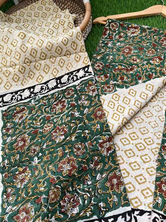 Cotton Kalamkari block print kurta bottom Dupatta