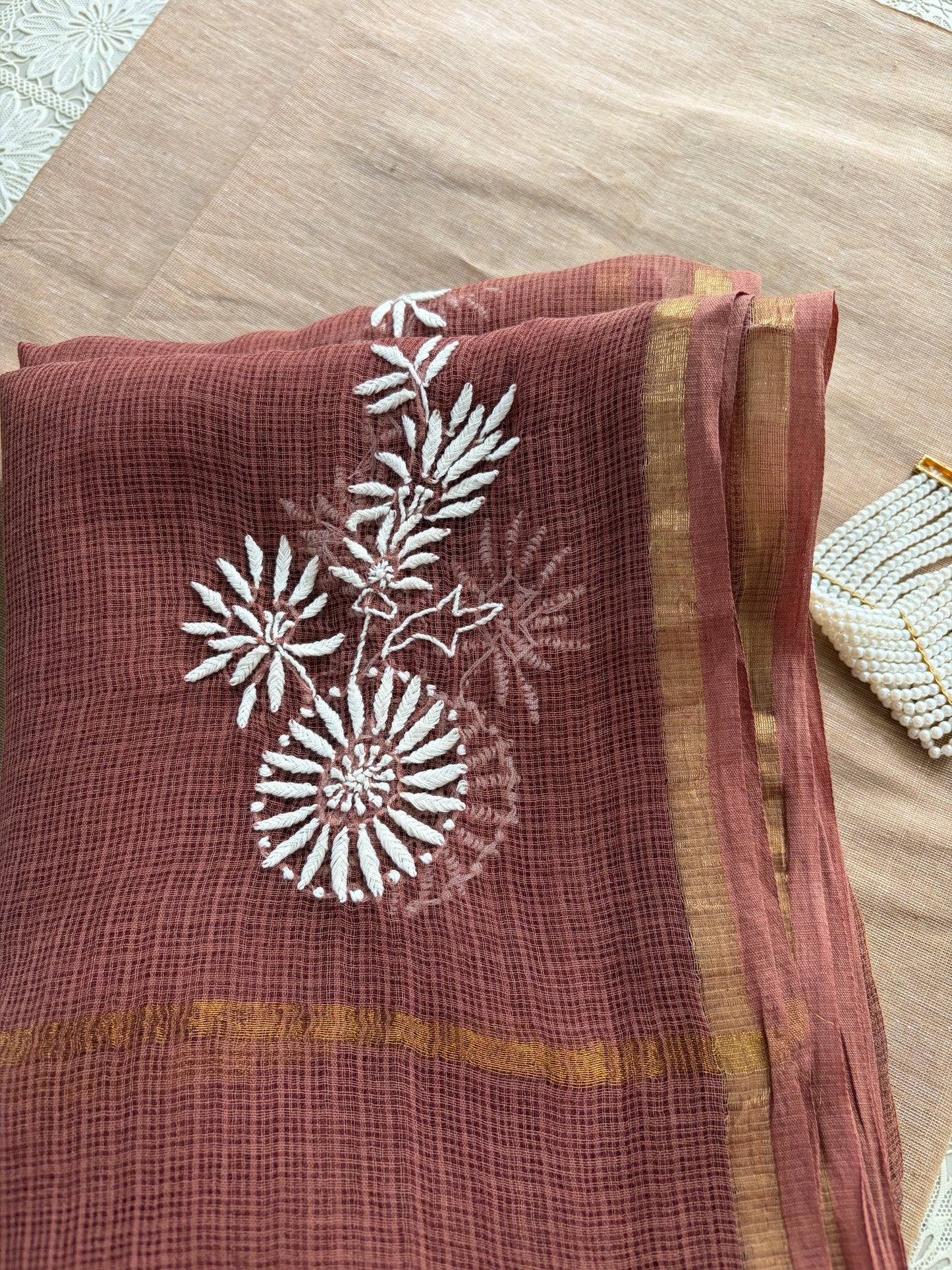 Mangalgiri kurta bottom Kota Doria chikankari dupatta