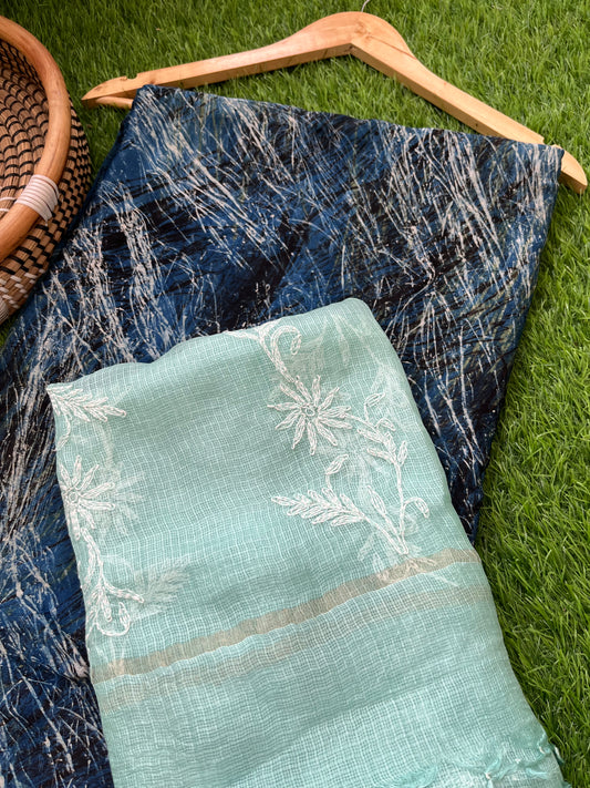 Kota silk Chikankari Dupatta with modal silk kurta bottom Fabric