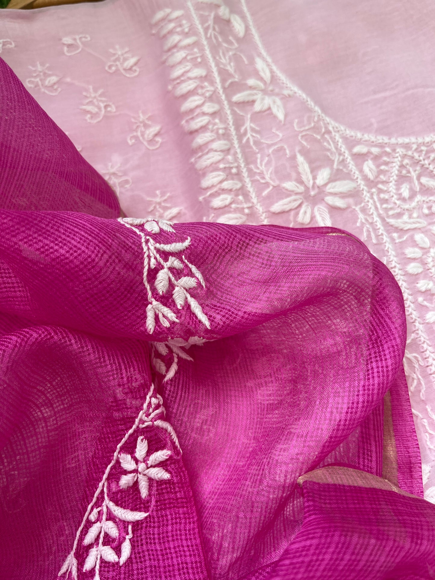 Chanderi Chikankari Kurta kota silk Dupatta