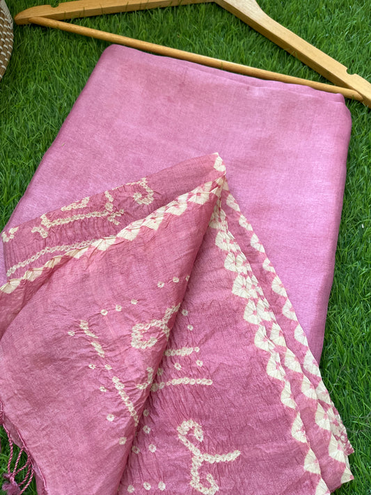 Tussar silk Bandhani dupatta plain kurta