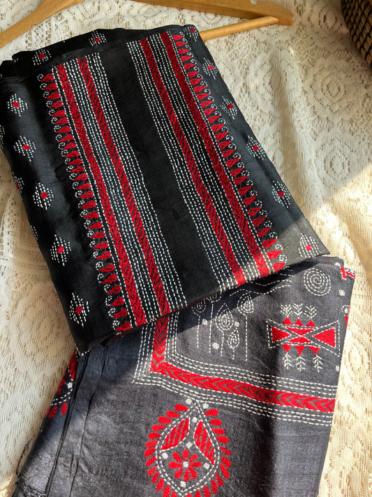 Silk kantha work kurta fabric with dupatta