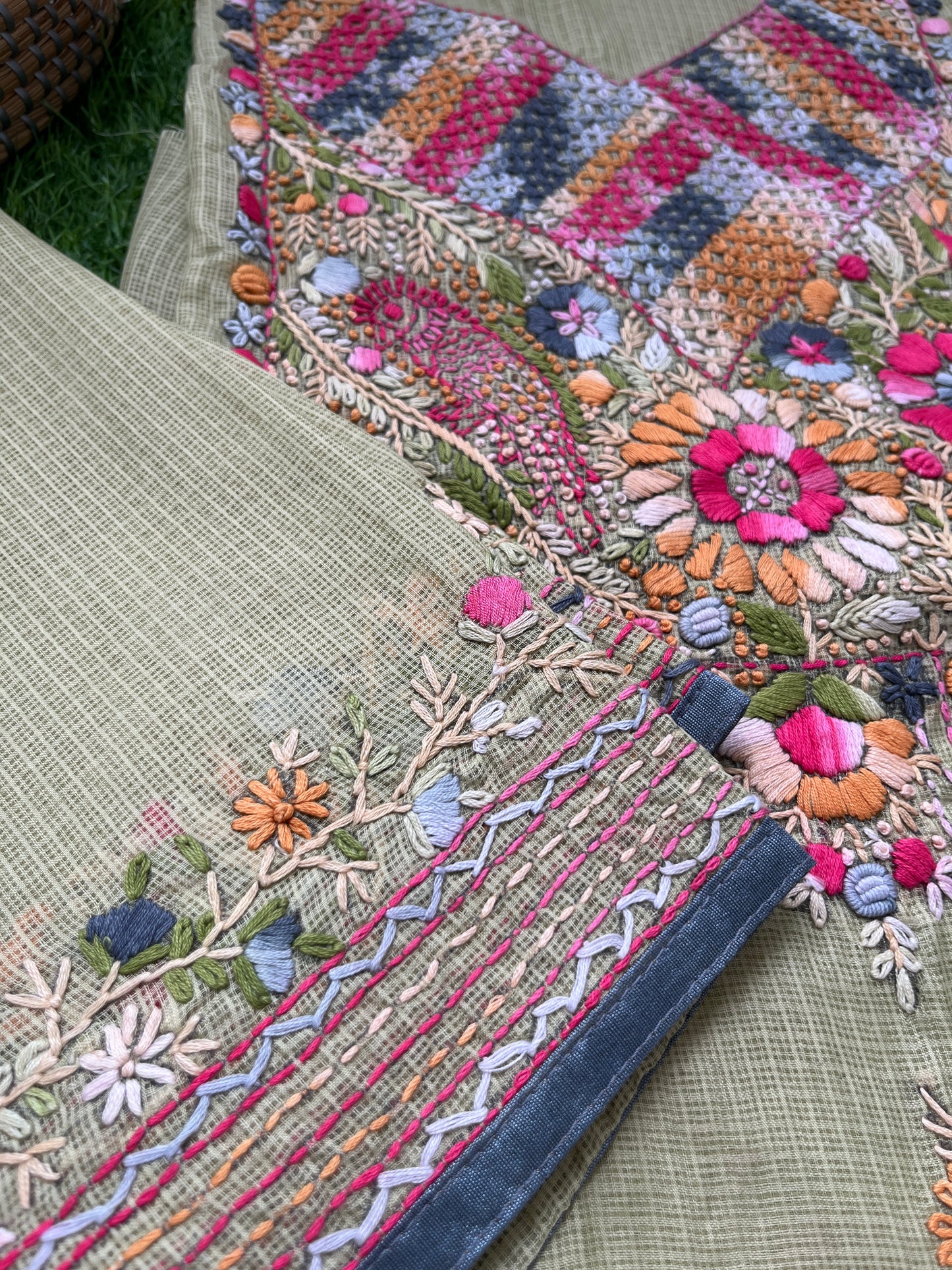 Kota hand embroidered kurta dupatta and plain bottom fabric