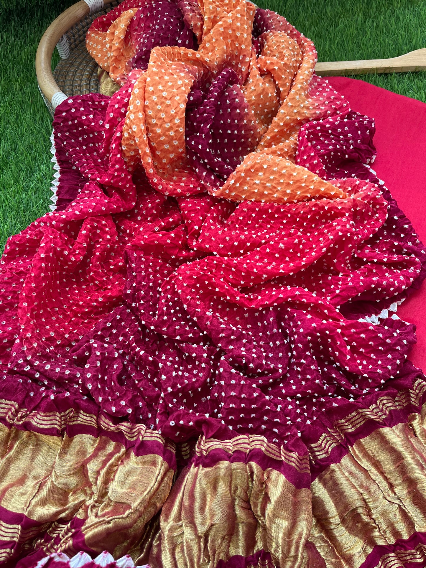 त्योहार् -Gajji Silk bandhani dupatta chanderi fabric