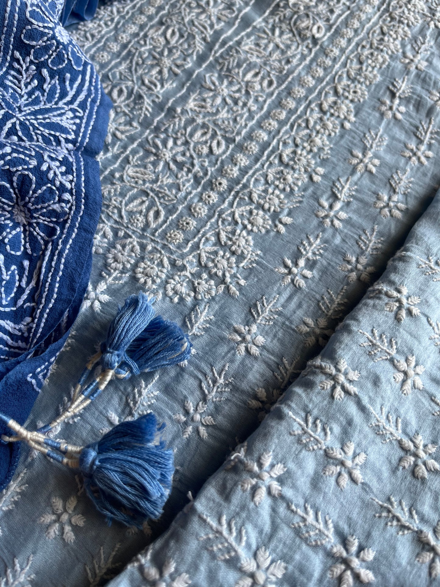 Chanderi Chikankari kurta with georgette dupatta