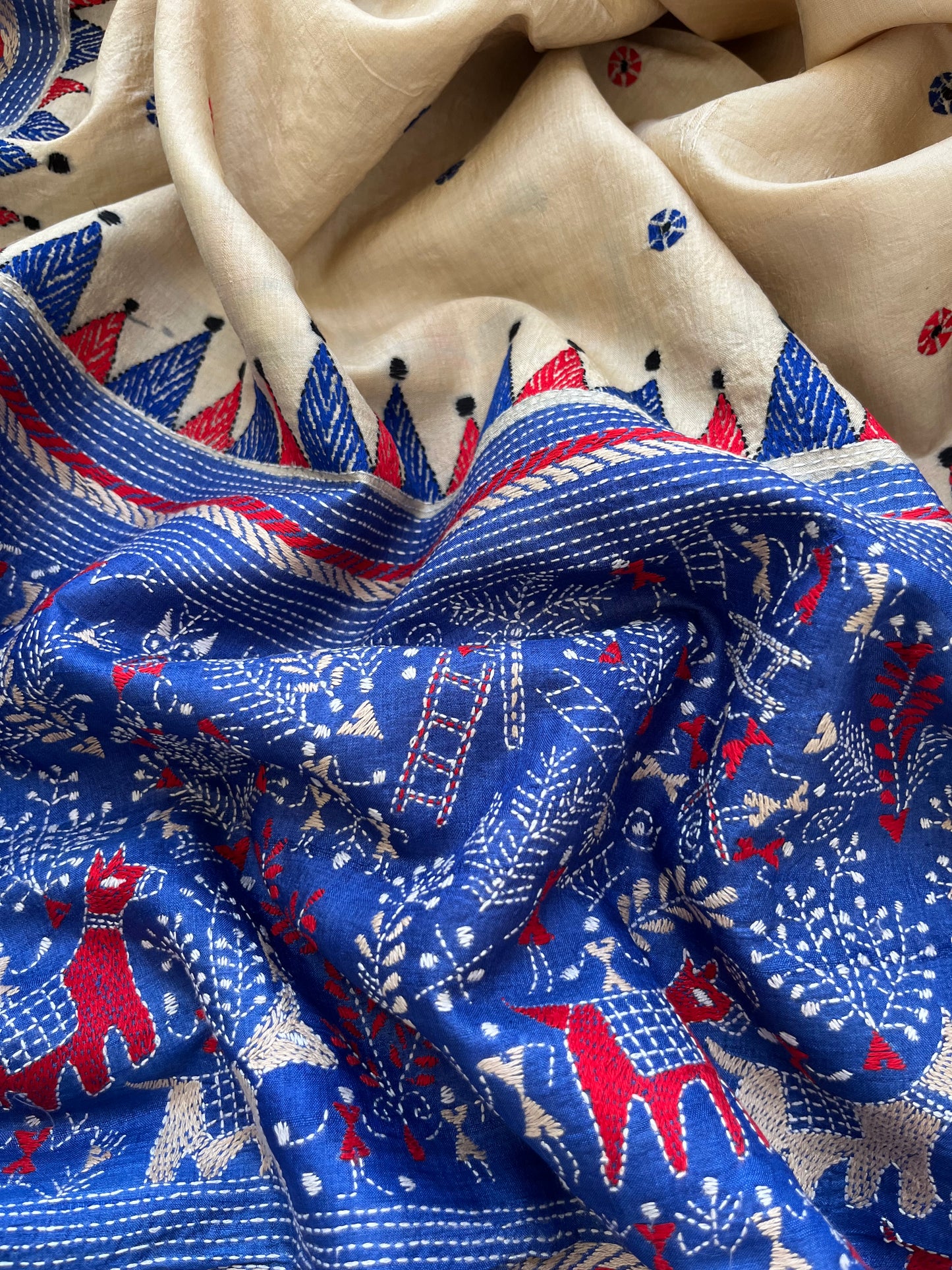 Silk Kantha Dupatta with chanderi silk kurta Bottom fabric