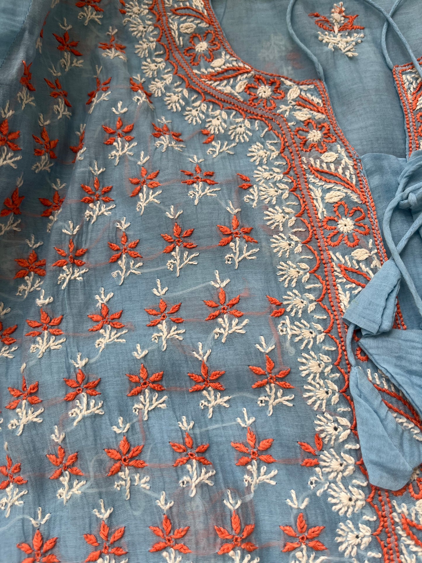 Chanderi Chikankari Kurta kota tissue Dupatta