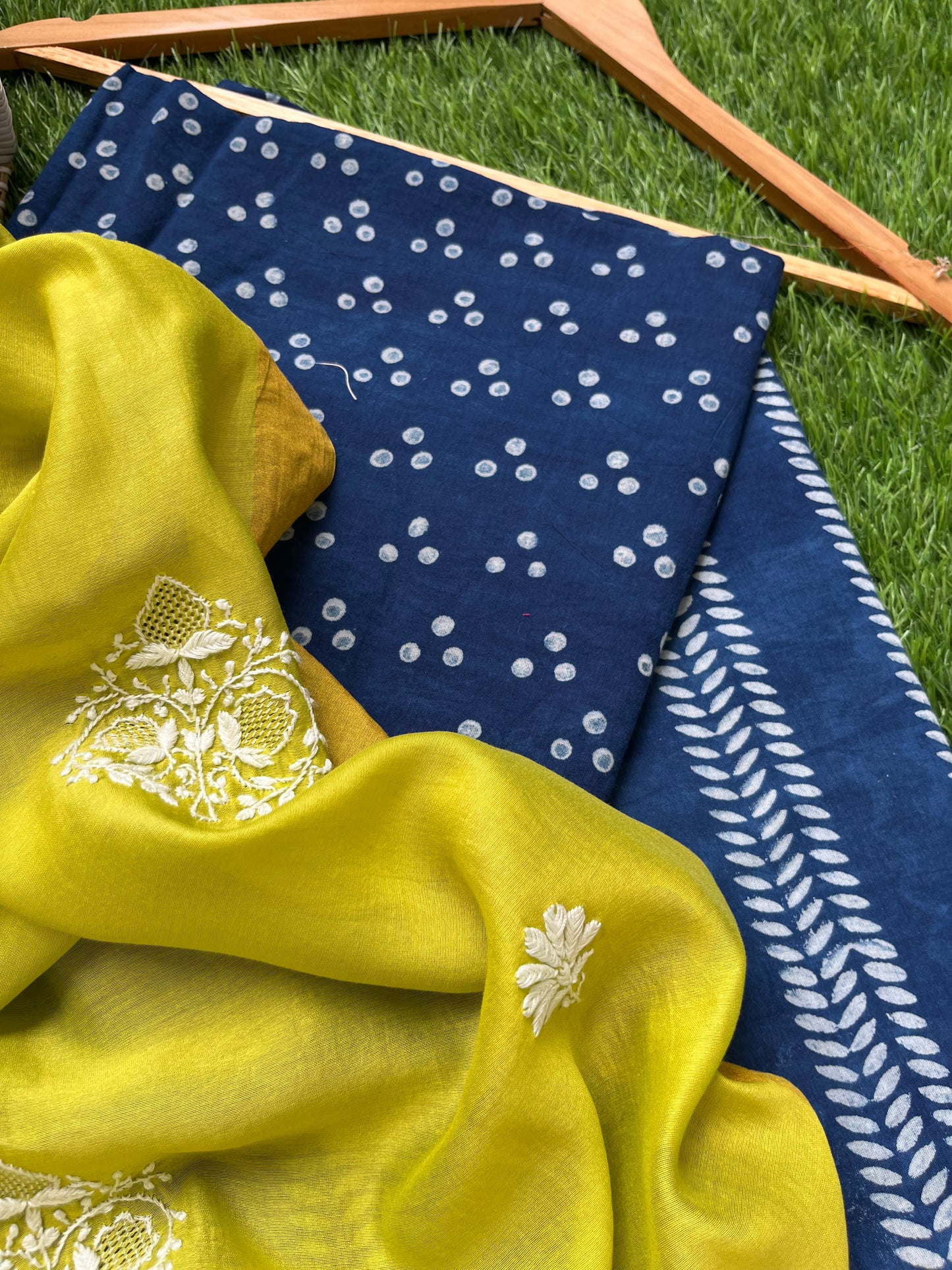 Chikankari Dupatta and indigo kurta bottom Fabric