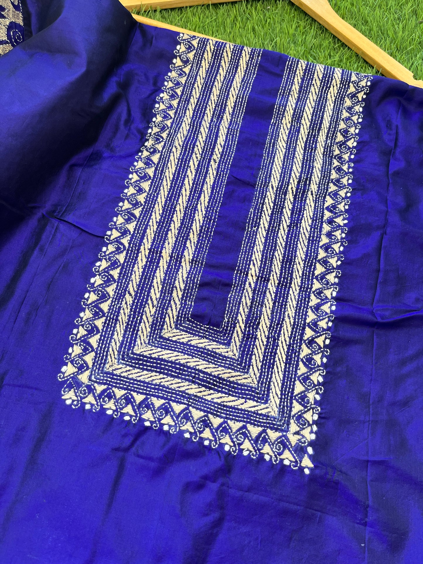 Silk Kantha work kurta fabric