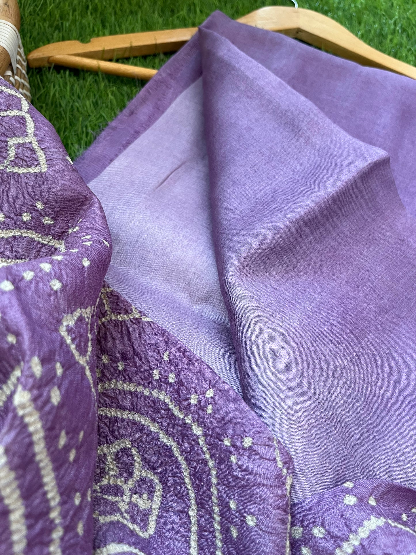 Tussar silk Bandhani dupatta plain kurta