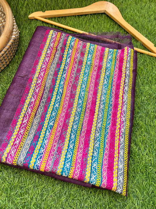 Silk Kantha work kurta fabric