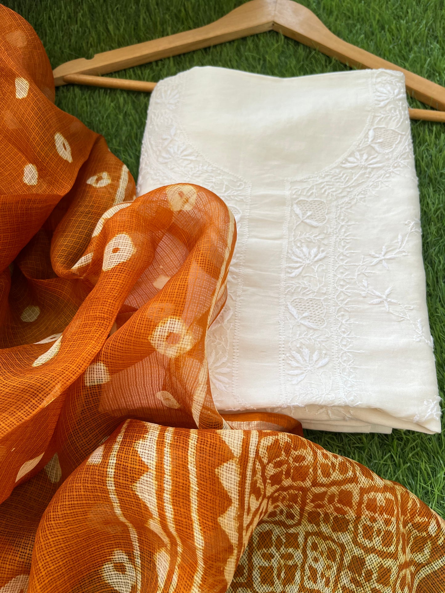 Kota Silk block print dupatta with chanderi Kurta