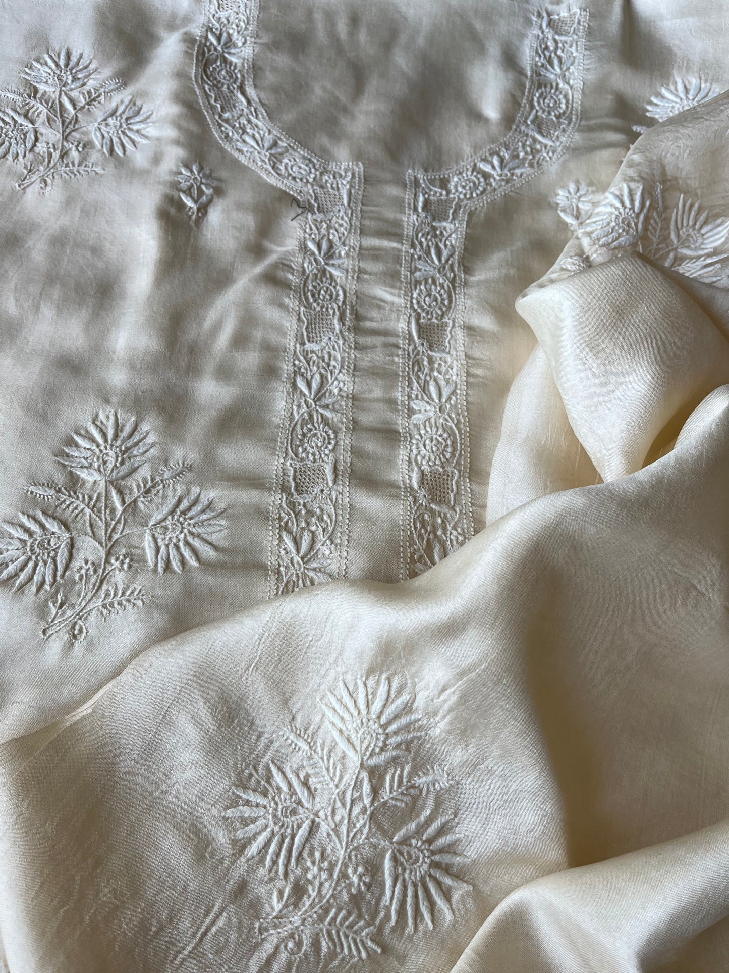 Tussar Silk Chikankari kurta Dupatta